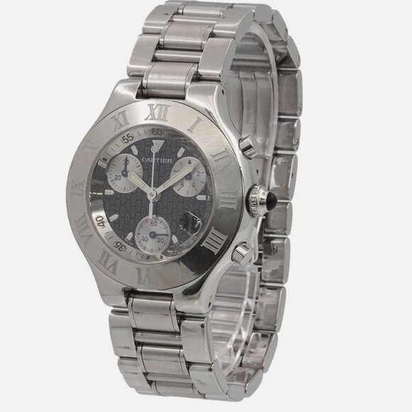 Cartier Mens 44mm Chronoscaph Quartz Black Dial Watch - Picture 2 of 6